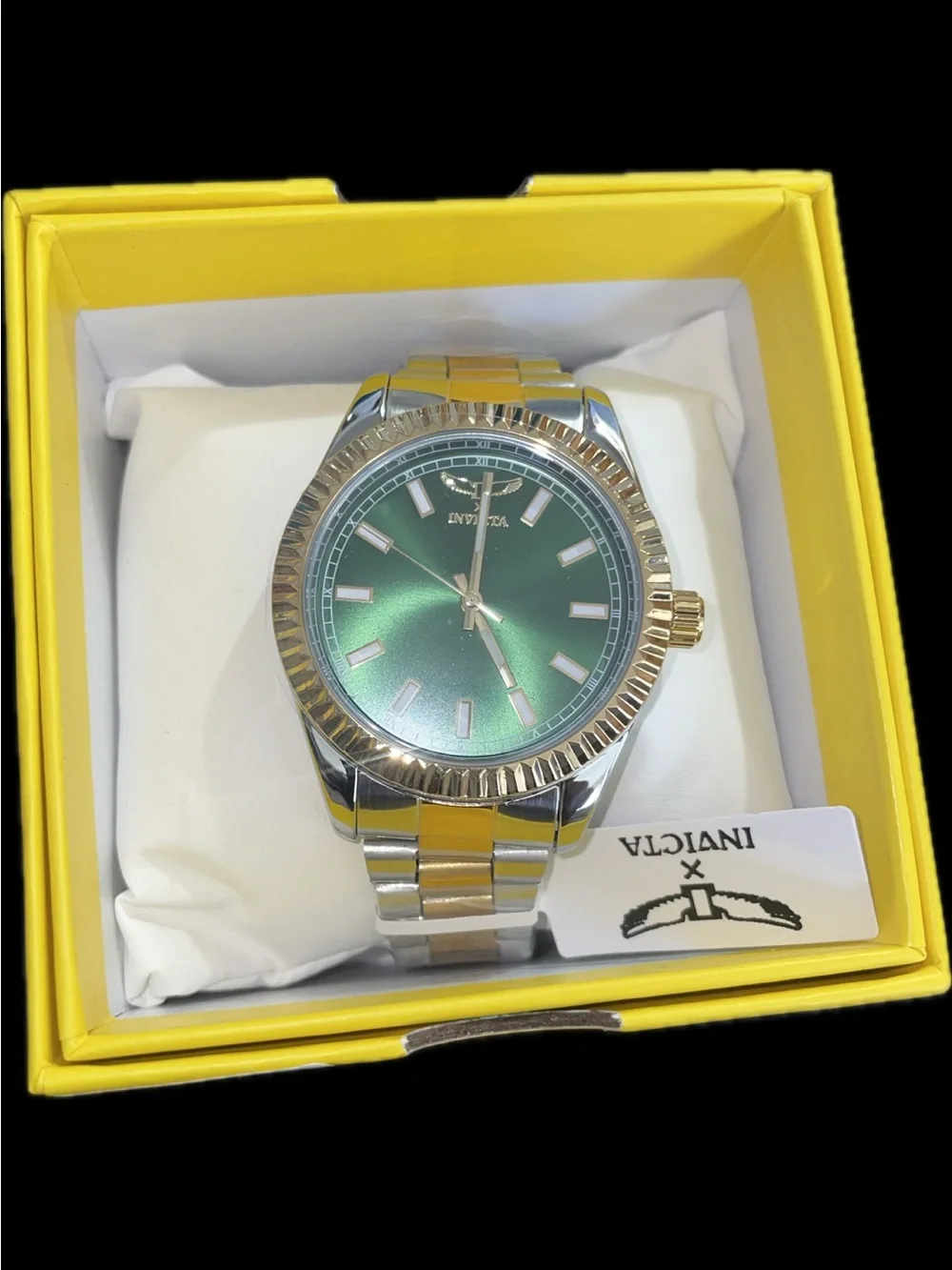 Invicta Two-Tone Gold & Silver Watch with Green Sunburst Dial 69012